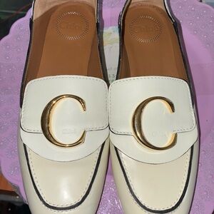 Chloe Cream Loafers with Gold Accent